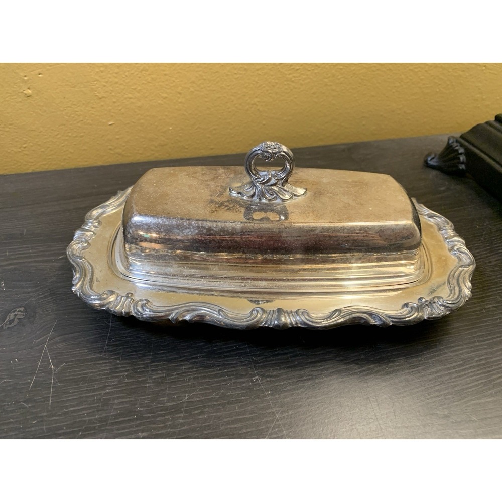 Vintage F.B. Rogers Silver Co. 1959 Silver over Copper Butter Dish Glass Insert